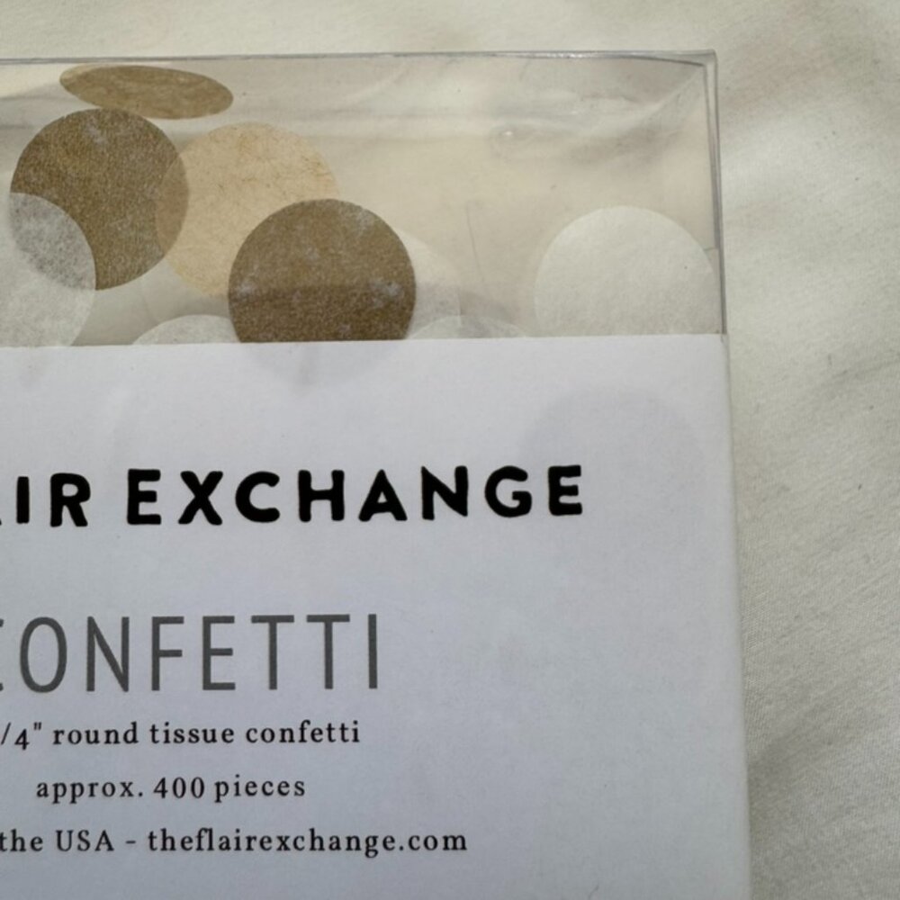 NWT The Flair Exchange Round Gold Confetti 3/4 in. 400 Pieces Gold + Tan + White - Picture 10 of 12